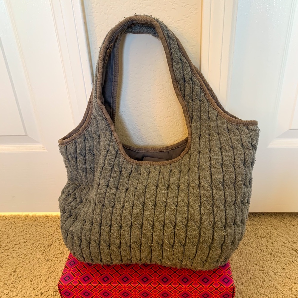 Gray Cable Knit Shoulder Bag